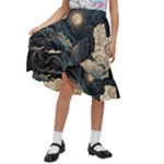 Starry Sky Moon Space Cosmic Galaxy Nature Art Clouds Art Nouveau Abstract Kids  Ruffle Flared Wrap Midi Skirt