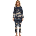 Starry Sky Moon Space Cosmic Galaxy Nature Art Clouds Art Nouveau Abstract Womens  Long Sleeve Lightweight Pajamas Set