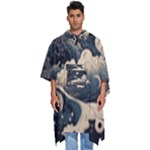 Starry Sky Moon Space Cosmic Galaxy Nature Art Clouds Art Nouveau Abstract Men s Hooded Rain Ponchos