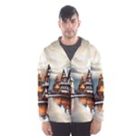 Village Reflections Snow Sky Dramatic Town House Cottages Pond Lake City Men s Hooded Windbreaker