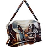 Village Reflections Snow Sky Dramatic Town House Cottages Pond Lake City Canvas Crossbody Bag