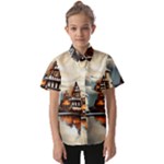 Village Reflections Snow Sky Dramatic Town House Cottages Pond Lake City Kids  Short Sleeve Shirt