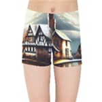 Village Reflections Snow Sky Dramatic Town House Cottages Pond Lake City Kids  Sports Shorts