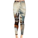 Village Reflections Snow Sky Dramatic Town House Cottages Pond Lake City Inside Out Leggings