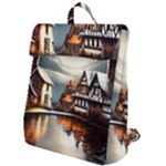 Village Reflections Snow Sky Dramatic Town House Cottages Pond Lake City Flap Top Backpack