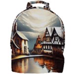 Village Reflections Snow Sky Dramatic Town House Cottages Pond Lake City Mini Full Print Backpack