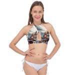 Village Reflections Snow Sky Dramatic Town House Cottages Pond Lake City Cross Front Halter Bikini Top