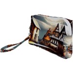 Village Reflections Snow Sky Dramatic Town House Cottages Pond Lake City Wristlet Pouch Bag (Small)