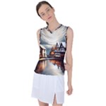 Village Reflections Snow Sky Dramatic Town House Cottages Pond Lake City Women s Sleeveless Sports Top