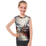 Village Reflections Snow Sky Dramatic Town House Cottages Pond Lake City Kids  Mesh Tank Top