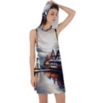 Village Reflections Snow Sky Dramatic Town House Cottages Pond Lake City Racer Back Hoodie Dress