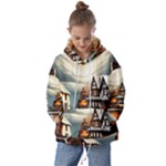 Village Reflections Snow Sky Dramatic Town House Cottages Pond Lake City Kids  Oversized Hoodie