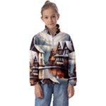 Village Reflections Snow Sky Dramatic Town House Cottages Pond Lake City Kids  Half Zip Hoodie