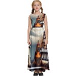 Village Reflections Snow Sky Dramatic Town House Cottages Pond Lake City Kids  Satin Sleeveless Maxi Dress
