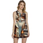 Village Reflections Snow Sky Dramatic Town House Cottages Pond Lake City Sleeveless High Waist Mini Dress