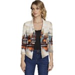 Village Reflections Snow Sky Dramatic Town House Cottages Pond Lake City Women s Casual 3/4 Sleeve Spring Jacket