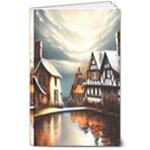 Village Reflections Snow Sky Dramatic Town House Cottages Pond Lake City 8  x 10  Softcover Notebook