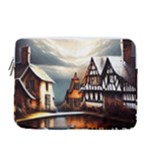 Village Reflections Snow Sky Dramatic Town House Cottages Pond Lake City 13  Vertical Laptop Sleeve Case With Pocket