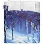 Landscape Outdoors Greeting Card Snow Forest Woods Nature Path Trail Santa s Village Duvet Cover Double Side (California King Size)