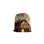 Village House Cottage Medieval Timber Tudor Split timber Frame Architecture Town Twilight Chimney Drawstring Pouch (XS)
