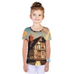 Village House Cottage Medieval Timber Tudor Split timber Frame Architecture Town Twilight Chimney Kids  One Piece T-Shirt