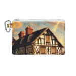 Village House Cottage Medieval Timber Tudor Split timber Frame Architecture Town Twilight Chimney Canvas Cosmetic Bag (Medium)