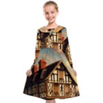 Village House Cottage Medieval Timber Tudor Split timber Frame Architecture Town Twilight Chimney Kids  Midi Sailor Dress