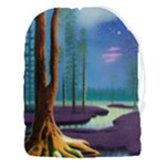 Artwork Outdoors Night Trees Setting Scene Forest Woods Light Moonlight Nature Drawstring Pouch (3XL)