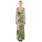 Watercolor Leaves Branch Nature Plant Growing Still Life Botanical Study Thigh Split Maxi Dress