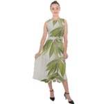 Watercolor Leaves Branch Nature Plant Growing Still Life Botanical Study Midi Tie-Back Chiffon Dress
