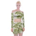 Watercolor Leaves Branch Nature Plant Growing Still Life Botanical Study Off Shoulder Top with Mini Skirt Set