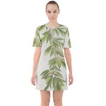 Watercolor Leaves Branch Nature Plant Growing Still Life Botanical Study Sixties Short Sleeve Mini Dress