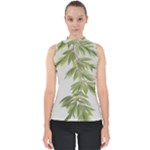 Watercolor Leaves Branch Nature Plant Growing Still Life Botanical Study Mock Neck Shell Top