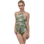 Watercolor Leaves Branch Nature Plant Growing Still Life Botanical Study Go with the Flow One Piece Swimsuit