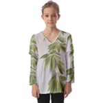 Watercolor Leaves Branch Nature Plant Growing Still Life Botanical Study Kids  V Neck Casual Top