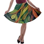 Outdoors Night Setting Scene Forest Woods Light Moonlight Nature Wilderness Leaves Branches Abstract A-line Skater Skirt