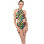 Outdoors Night Setting Scene Forest Woods Light Moonlight Nature Wilderness Leaves Branches Abstract Halter Side Cut Swimsuit