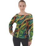 Outdoors Night Setting Scene Forest Woods Light Moonlight Nature Wilderness Leaves Branches Abstract Off Shoulder Long Sleeve Velour Top