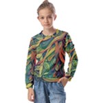 Outdoors Night Setting Scene Forest Woods Light Moonlight Nature Wilderness Leaves Branches Abstract Kids  Long Sleeve T-Shirt with Frill 