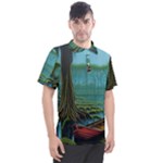 Boat Canoe Swamp Bayou Roots Moss Log Nature Scene Landscape Water Lake Setting Abandoned Rowboat Fi Men s Polo T-Shirt