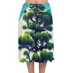 Pine Moon Tree Landscape Nature Scene Stars Setting Night Midnight Full Moon Velvet Flared Midi Skirt