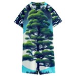 Pine Moon Tree Landscape Nature Scene Stars Setting Night Midnight Full Moon Kids  Boyleg Half Suit Swimwear