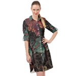 Night Sky Nature Tree Night Landscape Forest Galaxy Fantasy Dark Sky Planet Long Sleeve Mini Shirt Dress