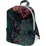 Night Sky Nature Tree Night Landscape Forest Galaxy Fantasy Dark Sky Planet Zip Up Backpack