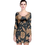 Background Pattern Leaves Texture Long Sleeve Velvet Bodycon Dress