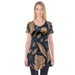 Background Pattern Leaves Texture Short Sleeve Tunic 