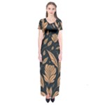 Background Pattern Leaves Texture Short Sleeve Maxi Dress