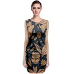Background Pattern Leaves Texture Sleeveless Velvet Midi Dress