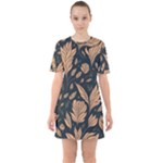 Background Pattern Leaves Texture Sixties Short Sleeve Mini Dress