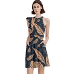 Background Pattern Leaves Texture Cocktail Party Halter Sleeveless Dress With Pockets